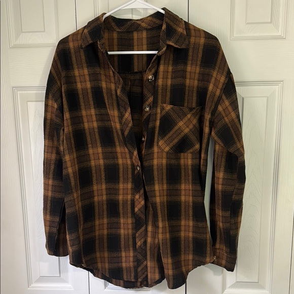Tops - Brown/black plaid flannel